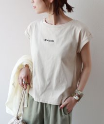 and　Me...(アンドミー)/コットン天竺フレンチスリーブWHATEVERロゴ刺繍Tシャツ/ベージュ