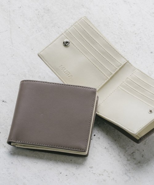 MURA(ムラ)/MURA ムラ イタリアンレザー スキミング防止機能付き BOX型コイン収納 二つ折り財布/グレー