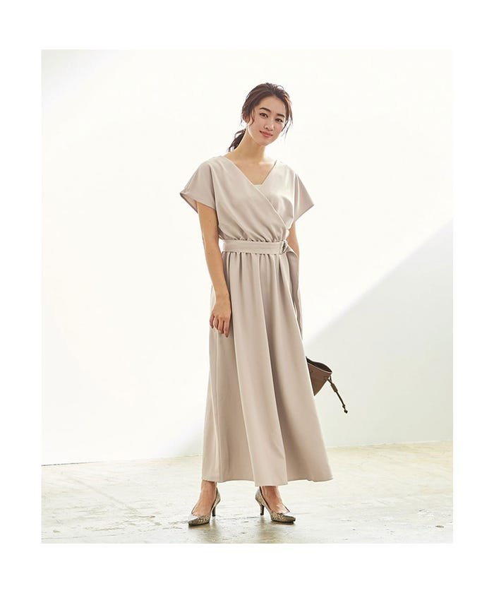セール ユアーズ Ur S ベルト付カシュクールロングワンピース グレージュ ユアーズ Ur S Magaseek