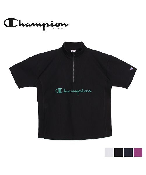 CHAMPION(チャンピオン)/チャンピオン Champion Tシャツ 半袖 リバースウィーブ メンズ REVERSE WEAVE HALF ZIP T－SHIRT ブラック ホワイト ネイ/ブラック
