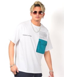 LUXSTYLE(ラグスタイル)/配色ポケット半袖Tシャツ/Tシャツ メンズ 半袖 ビッグシルエット ポケット ロゴ プリント/ホワイト系1
