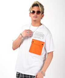 LUXSTYLE(ラグスタイル)/配色ポケット半袖Tシャツ/Tシャツ メンズ 半袖 ビッグシルエット ポケット ロゴ プリント/ホワイト系2