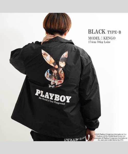 1111clothing(ワンフォークロージング)/コーチジャケット メンズ プレイボーイ PLAYBOY レディース ジャケット ブルゾン アウター 長袖 ビッグシルエット コーチジャケット ゆったり 大きい /ブラック系1