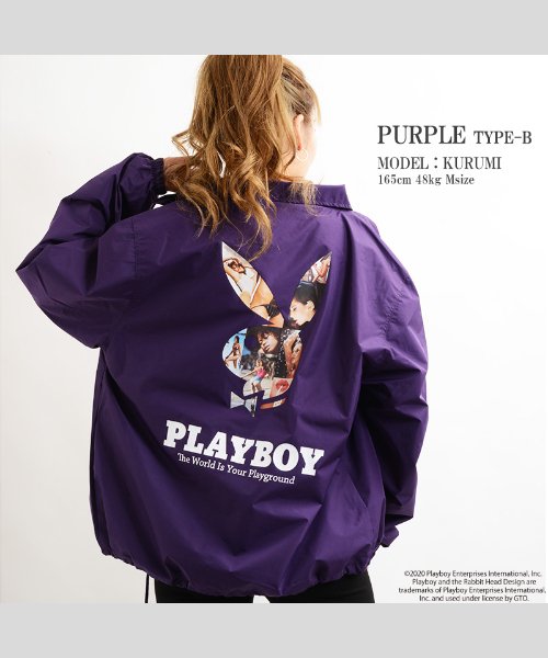 1111clothing(ワンフォークロージング)/コーチジャケット メンズ プレイボーイ PLAYBOY レディース ジャケット ブルゾン アウター 長袖 ビッグシルエット コーチジャケット ゆったり 大きい /パープル系1