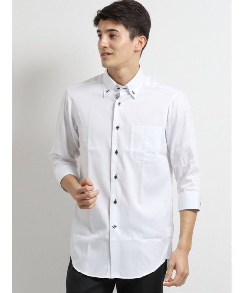 TAKA-Q(タカキュー)/アイスカプセル形態安定スリムフィット 3枚衿ボタンダウン7分袖シャツ/ホワイト