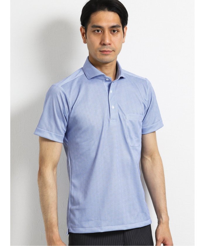 Biz クールパス Coolpass 半袖ニットポロシャツ 総柄プリント ビズポロ クールビズ タカキュー Taka Q Magaseek