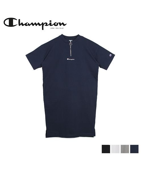 クーポン チャンピオン Champion ワンピース ミディアム 半袖 レディース Half Zip Onepiece ブラック ホワイト グレー ネイビー 黒 白 Cw チャンピオン Champion Magaseek