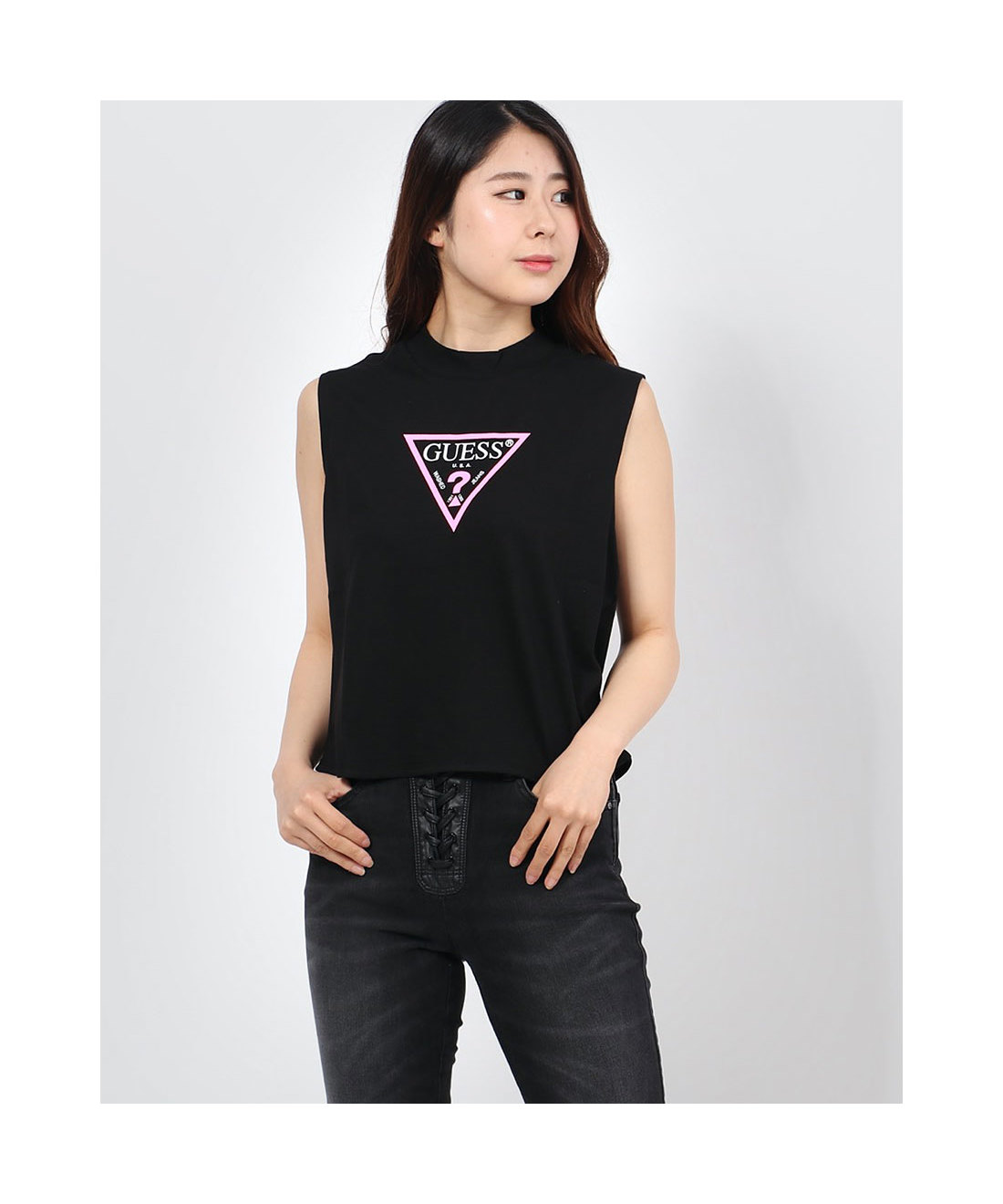 guess mock neck logo tee