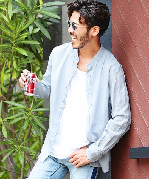 セール 綿麻パナマバンドカラーシャツ シャツ メンズ カジュアルシャツ パナマシャツ 長袖 綿麻 ジギーズショップ Jiggys Shop Magaseek