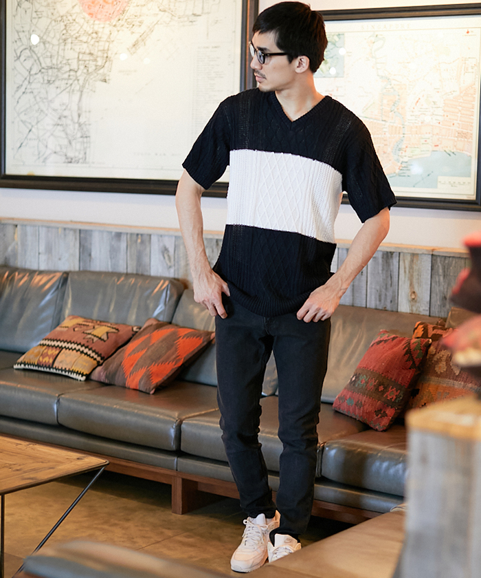 セール ジギーズショップ Jiggys Shop フィッシャーマンサマーニット サマーニット メンズ サマーセーター ニット Tシャツ Vネック Uネック Magaseek