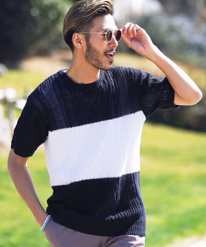 セール ジギーズショップ Jiggys Shop フィッシャーマンサマーニット サマーニット メンズ サマーセーター ニット Tシャツ Vネック Uネック Magaseek