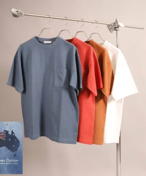 UNION STATION(ユニオンステーション)/【Ocean Cotton】クルーネックポケットTシャツ/ブルー