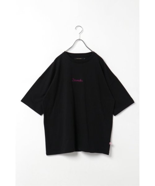 VENCE　EXCHANGE(ヴァンス　エクスチェンジ)/USAコットンフロント刺繍Tシャツ/ブラック