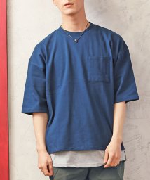 TopIsm(トップイズム)/2点セットアンサンブルレイヤードポケット付Tシャツとタンクトップ/ネイビー