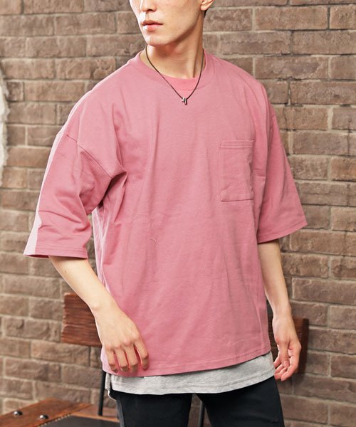 TopIsm(トップイズム)/2点セットアンサンブルレイヤードポケット付Tシャツとタンクトップ/ピンク
