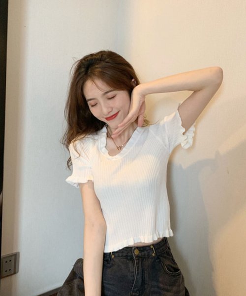 Vネックtシャツ カットソー レディース 小さめ かわいい ニットシャツ フィット セイヘイショップ Seiheishop Magaseek