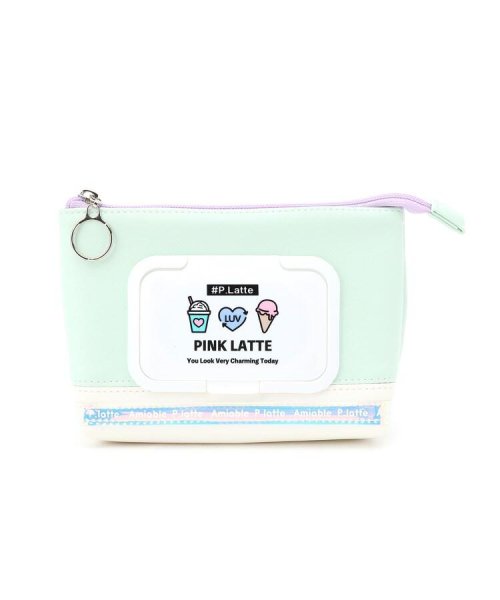 PINK-latte(ピンク　ラテ)/ウェットティッシュ＆マスク入れポーチ/ライトグリーン（021）