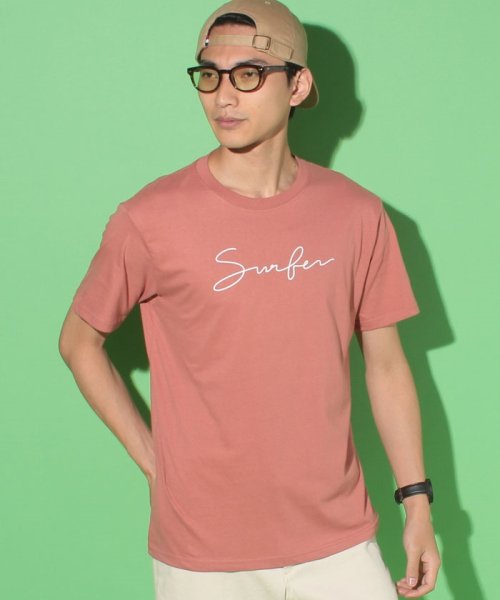 STYLEBLOCK(スタイルブロック)/サーフロゴプリントクルーネック半袖Tシャツ/Surferピンク