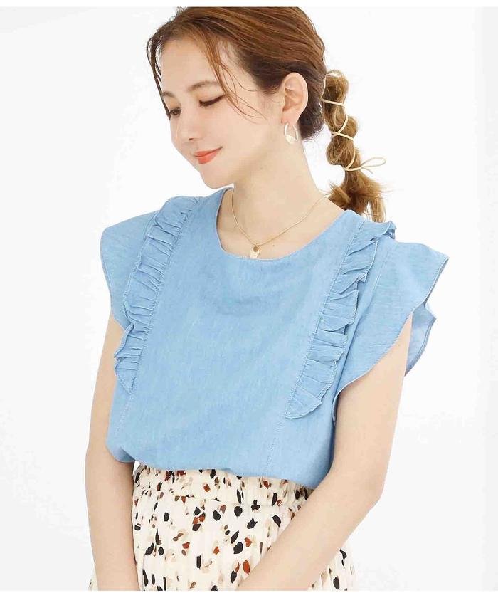 セール シャンブレーデニム袖フリルトップス チル Chille Magaseek