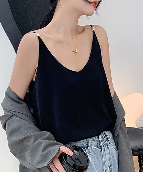 ミニミニストア Miniministore タンクトップ ノースリーブ Vネック レディース 重ね着 パール キャミソール セクシー Magaseek
