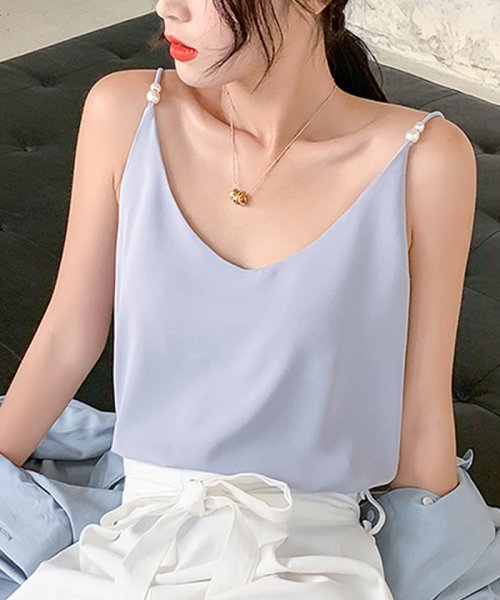 ミニミニストア Miniministore タンクトップ ノースリーブ Vネック レディース 重ね着 パール キャミソール セクシー Magaseek