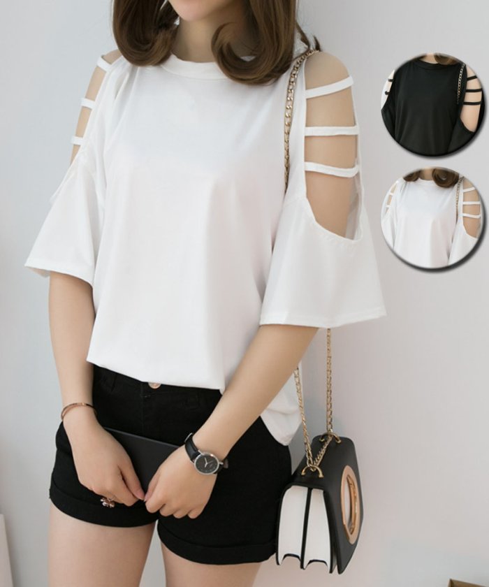 セール Tシャツレディース カットソー 大きいサイズ 伸縮性 春服 夏服 肩出し シースルー ショッピングゴー Shoppinggo Magaseek