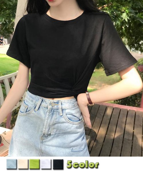 セール ｔシャツ レディース 半袖 へそ出し ショート丈 ｔシャツ トップス 無地 綿 カットソー 薄手 黒 白 ショッピングゴー Shoppinggo Magaseek