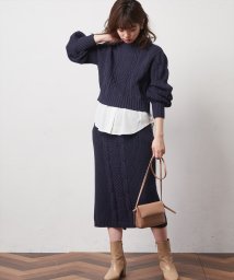 NICE CLAUP OUTLET(ナイスクラップ　アウトレット)/【natural couture】ケーブルニットスカート/ネイビー