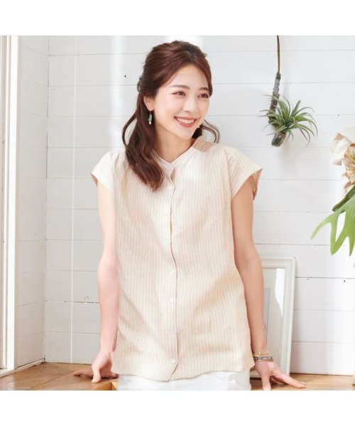 セール シャツ カジュアル フレンチスリーブ スタンド衿 麻100 レディース ウィメンズ ブリックハウス Brickhouse Magaseek