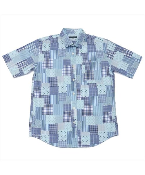 TOKYO SHIRTS(TOKYO SHIRTS)/ショートワイカラー 綿100% プリント柄 半袖シャツ/ブルー