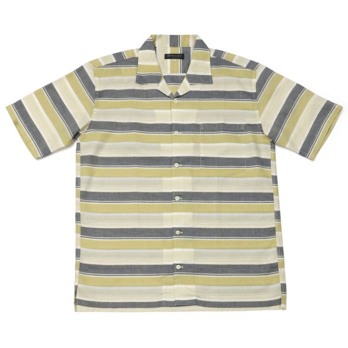 セール カジュアルシャツ 半袖 オープンカラー 綿100 ベージュ系ボーダー メンズ ブリックハウス Brickhouse Magaseek