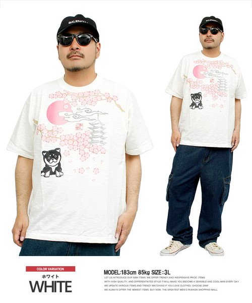 わんこ堂 半袖 Tシャツ メンズ 大きいサイズ クルーネック 桜 柴犬 プリント ゆるキャラ カットソー 和んこ堂 京都発祥 おもしろ プリントtシャツ 柴犬 ワンカラーズ One Colors Magaseek