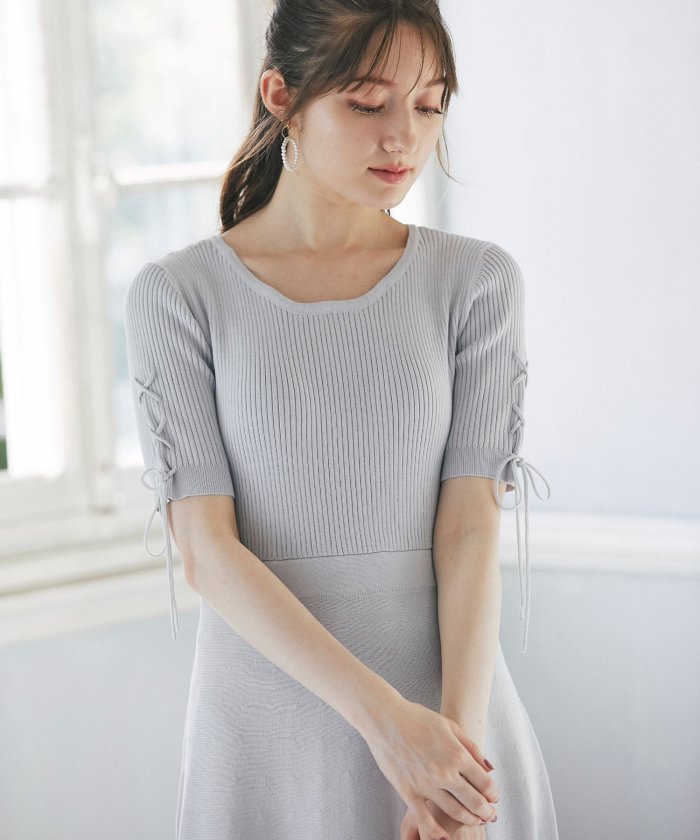 セール 取り外し可能な刺繍入り襟付きレースアップスリーブニットワンピース トッコクローゼット Tocco Closet Magaseek