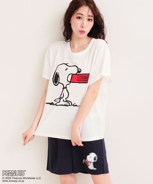 部屋着 セットアップ Peanuts スヌーピー グラフィック Tシャツ 上下セット ルームウェア パジャマ セット レディース 春夏 部屋着 キャラクター エメフィール Aimerfeel Magaseek