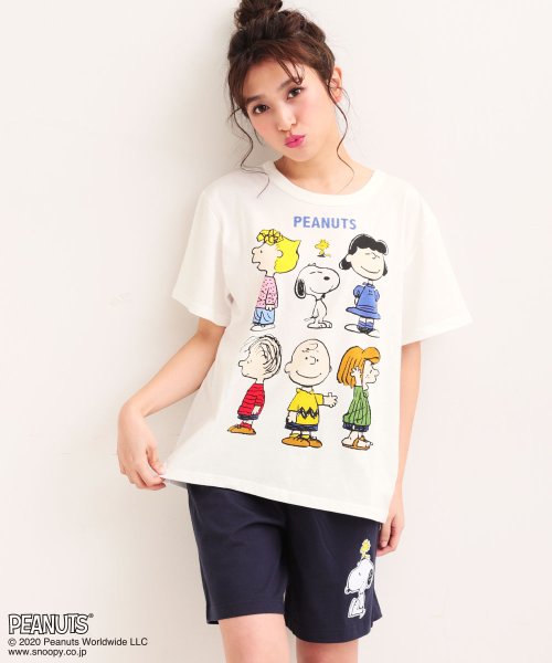 セール 部屋着 セットアップ Peanuts スヌーピー グラフィック Tシャツ 上下セット ルームウェア パジャマ セット レディース 春夏 部屋着 キャラクター エメフィール Aimerfeel Magaseek