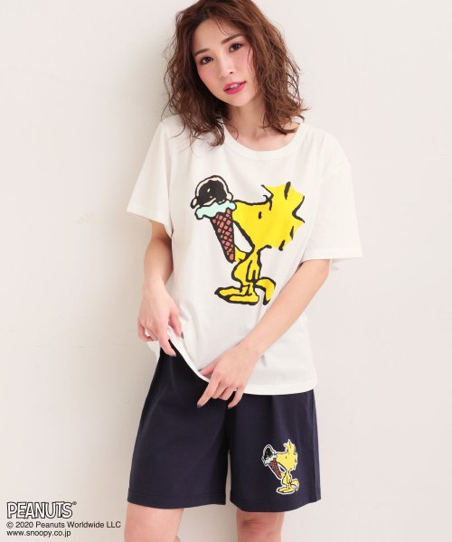 部屋着 セットアップ Peanuts スヌーピー グラフィック Tシャツ 上下セット ルームウェア パジャマ セット レディース 春夏 部屋着 キャラクター エメフィール Aimerfeel Magaseek