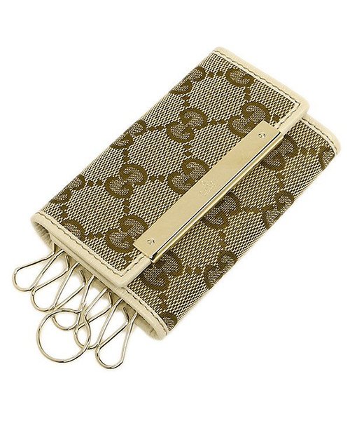 GUCCI(グッチ)/グッチ キーケース レディース GUCCI 127048 KY9IG 9773 METAL BAR GGキャンバス キーホルダー BEIGE EBONY/M.W/ベージュ