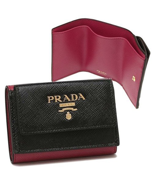 PRADA(プラダ)/プラダ 折財布 レディース PRADA 1MH021 ZLP F061H ブラック ピンク/ピンク