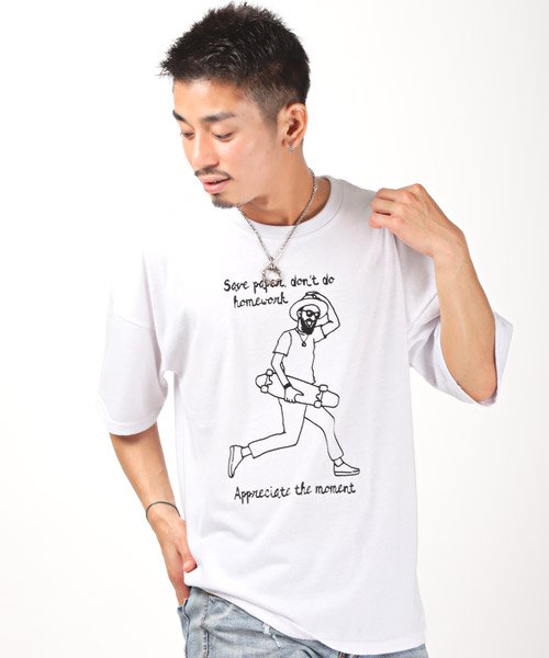 セール 手描き風プリント半袖tシャツ Tシャツ メンズ 半袖 ビッグシルエット プリント イラスト ロゴ ラグスタイル Luxstyle Magaseek