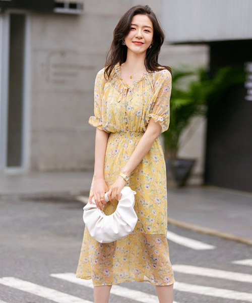 セゾン ド パピヨン Saison De Papillon 花柄シアーシフォンワンピース Magaseek