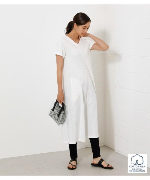 AZUL by moussy(アズールバイマウジー)/COTTON USA NECK SLIT ONEPIECE/O/WHT1