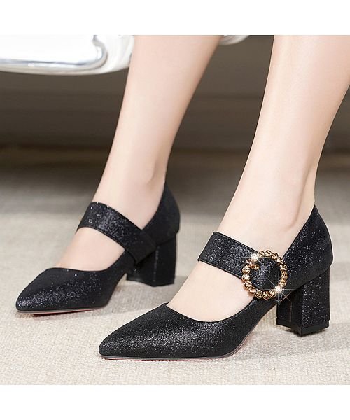 セール パンプス シューズ レディース グリッター ジュエルバックル メリージェーン ブラック 黒 シルバー ピンク 6cmヒール 美脚 クリスマス Xmas パーティ シュベック Svec Magaseek