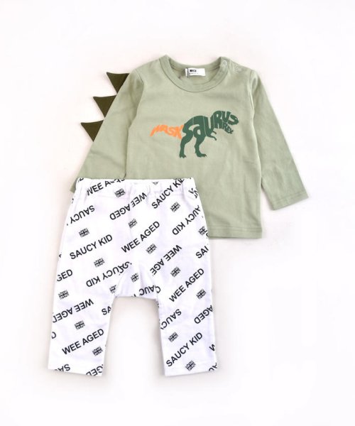 WASK(ワスク)/BABY 恐竜 T + ロゴ パンツ 2点セット (80cm~90cm)/グリーン