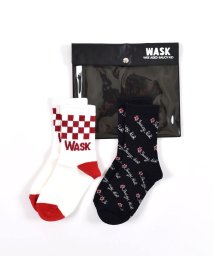 WASK(ワスク)/ロゴ + 柄 2P ソックス(15cm~21cm)/レッド