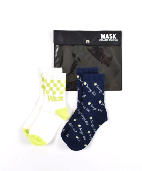 WASK(ワスク)/ロゴ + 柄 2P ソックス(22cm－24cm)/イエロー