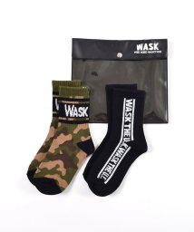 WASK(ワスク)/迷彩 柄 + ロゴ 2P ソックス(15cm~21cm)/ブラック