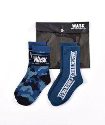 WASK(ワスク)/迷彩 柄 + ロゴ 2P ソックス(15cm~21cm)/ブルー
