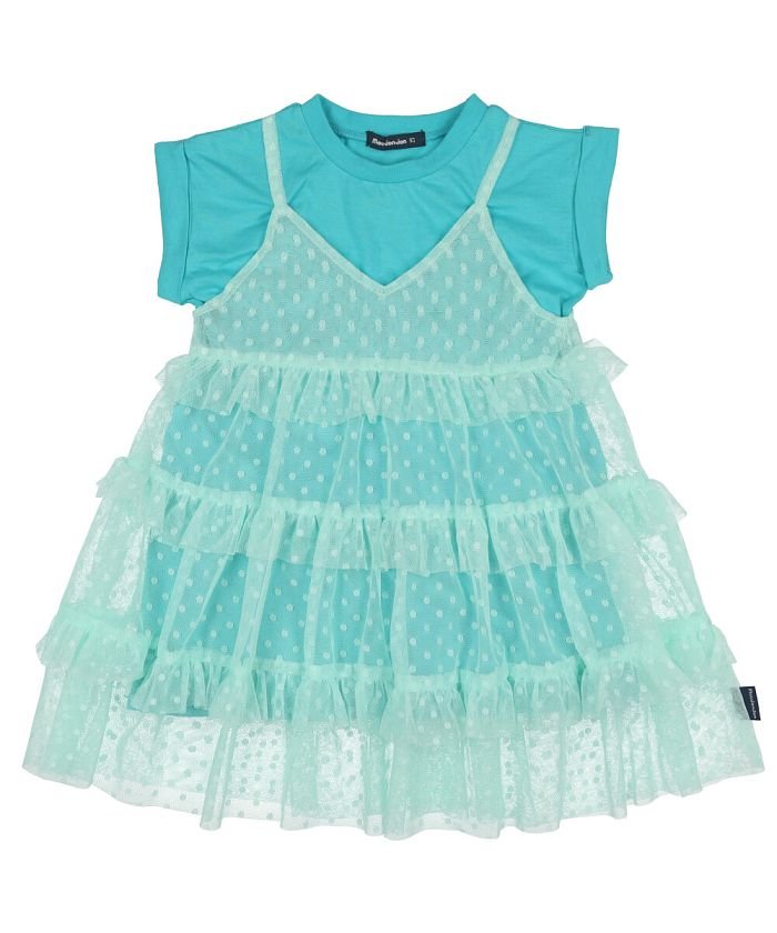 セール 子供服 Moujonjon ムージョンジョン ドット柄チュール重ね着半袖tワンピース 80cm 140cm M ムージョンジョン Moujonjon Magaseek