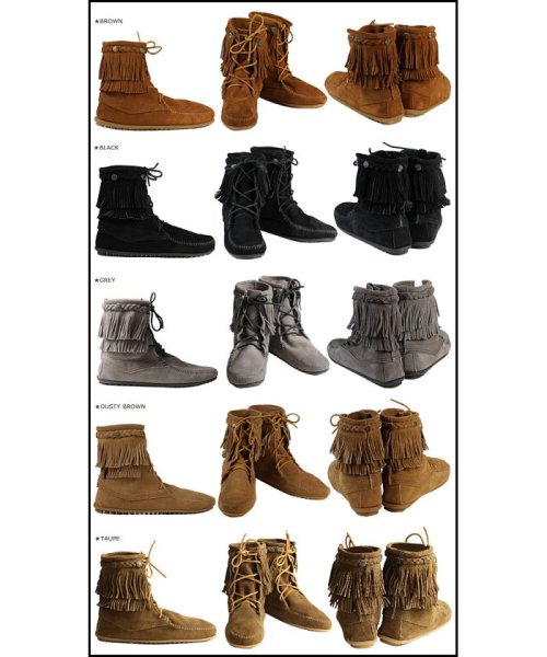 MINNETONKA(ミネトンカ)/ミネトンカ MINNETONKA ダブルフリンジ トランパー ブーツ DOUBLE FRINGE TRAMPER BOOTS レディース/グレー