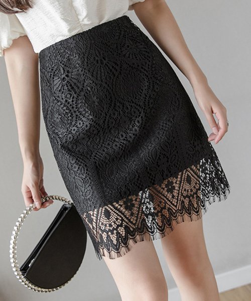 セール 総レーススカート レデイース フォーマル 大人 膝上丈スカート 裏地付き 透け感 ハイウエスト ミニミニストア Miniministore Magaseek